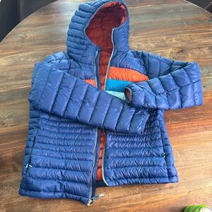 Cotapaxi Down Jacket - Blue and Orange, Women’s Large EUC